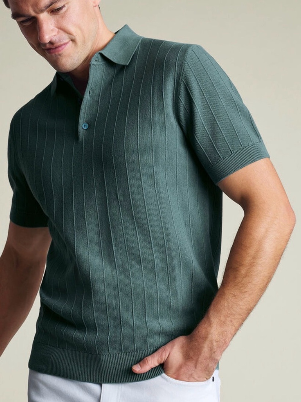 Banana Republic Men's Short-Sleeve Luxury Knit Polo in Teal